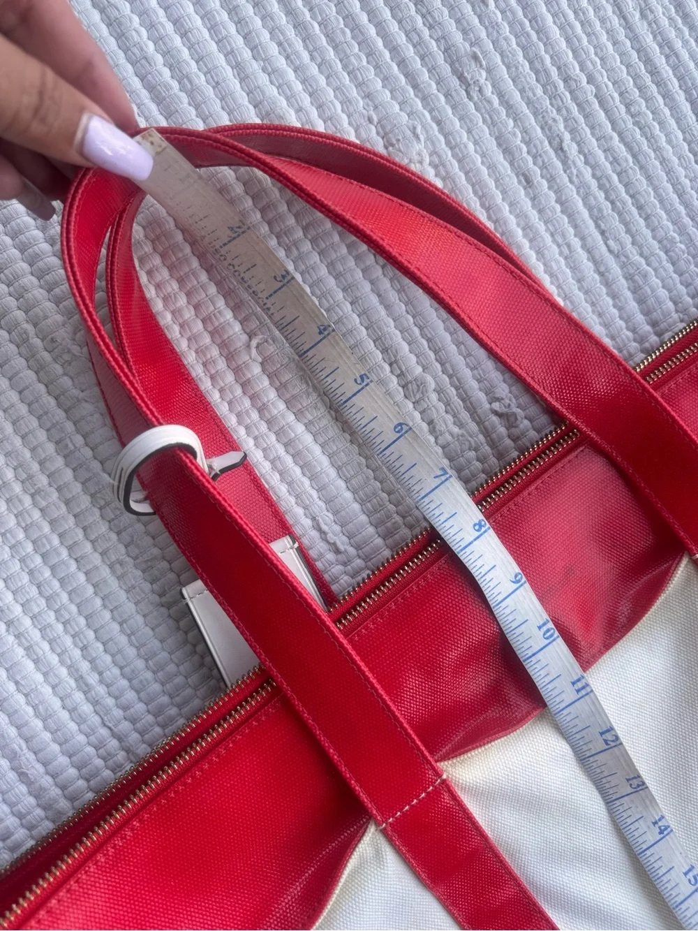 Tory Burch Ella Tote Red Canvas Beach Travel Bag Large Fair Condition
